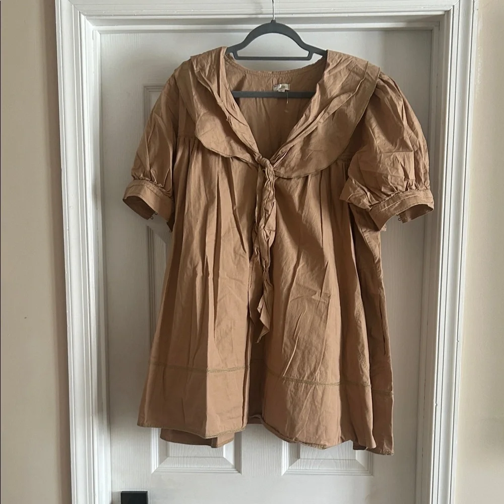 Sailor Collar Tie-Front Mini Dress in Tan - Picture 3 of 13